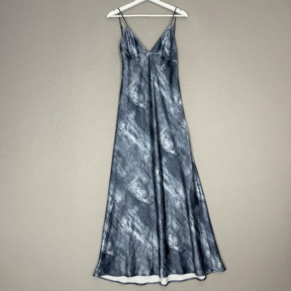 Zara Dress Womens Small Blue Denim Jean Print Satin Slip Maxi Y2K Backless Party - Picture 2 of 15